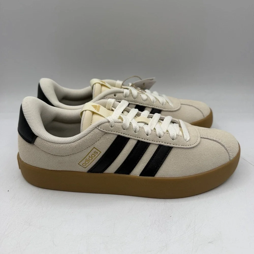 Adidas VL Court 3.0 Shoes Womens Sz‎ 6 Cream/Beige Black Sneakers Casual KI6728